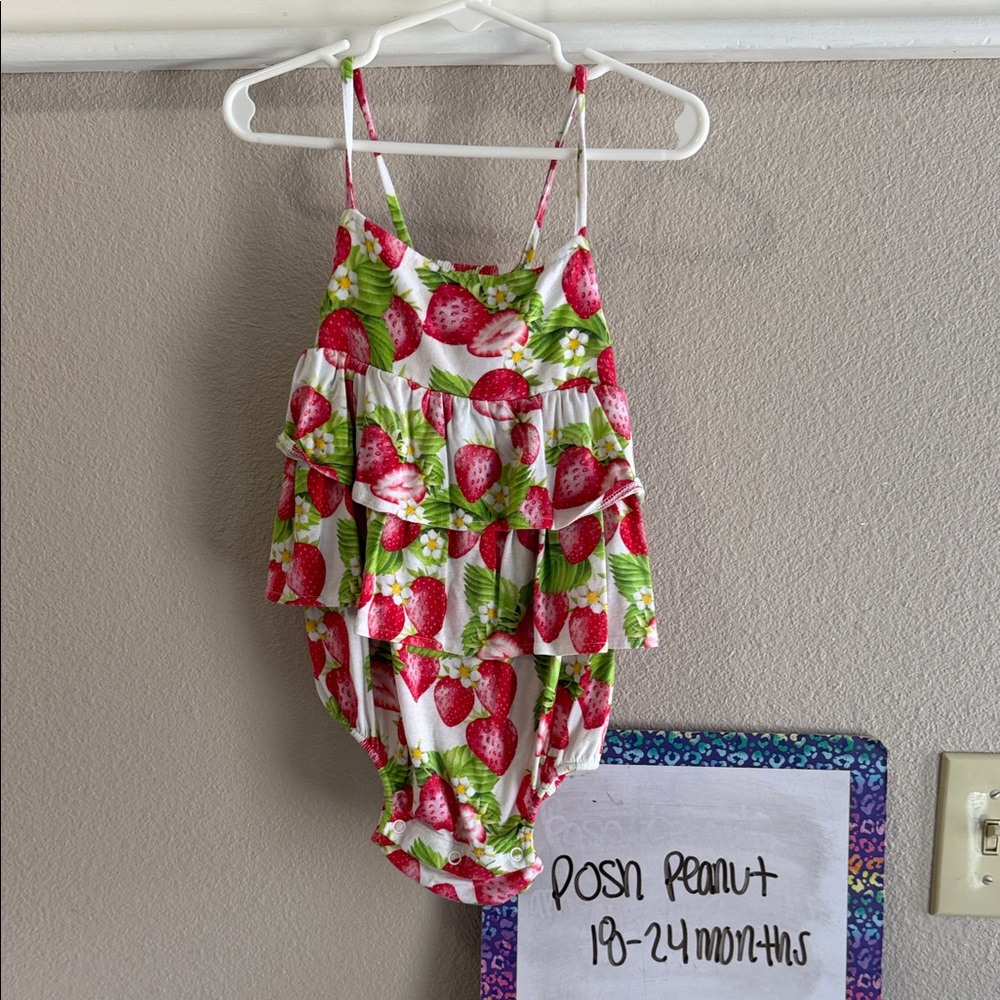 Posh Peanut Pink and Green Strawberry Romper